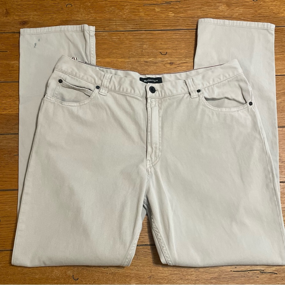 Bugatchi Men's Slim Straight Jeans in Light Cream.